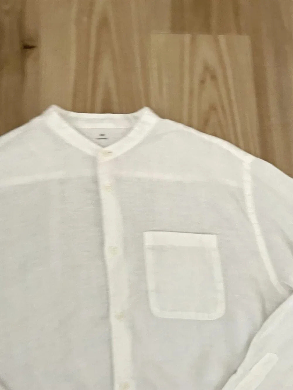 MUJI 100% Linen Oversized Mandarin Collar Button Front Top White size Medium - Picture 2 of 7